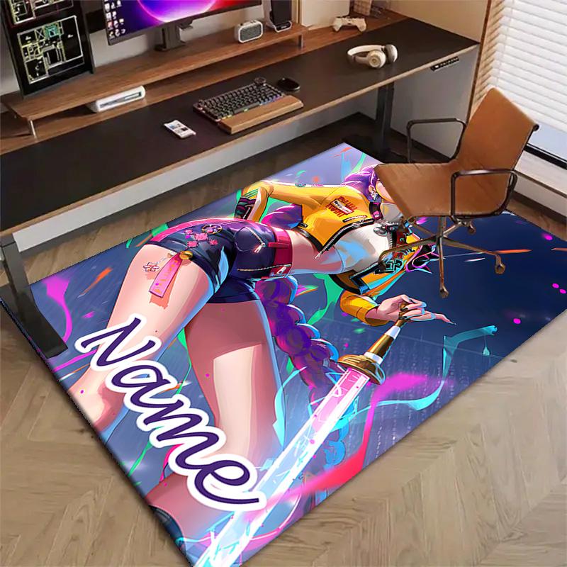 Custom KPop Demon Hunters Mat Personalized Name, Polyester Washable Indoor Entryway Rug, Gift for Christmas, Easter, Thanksgiving Day