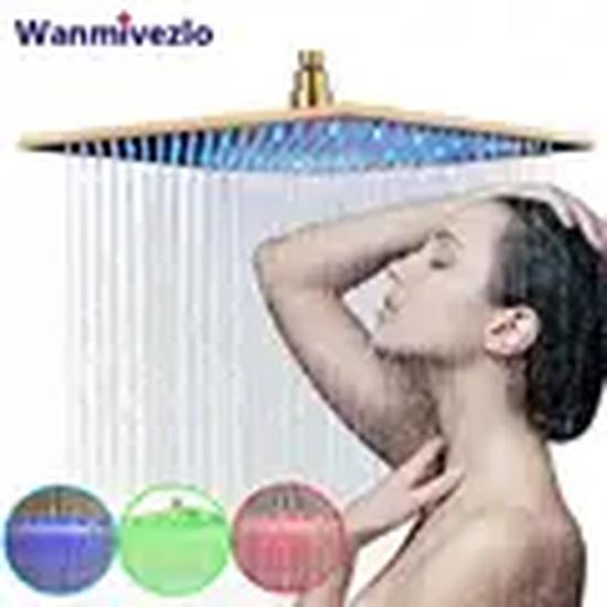 Matte Black Rain Shower Head LED Changing 16" Square Brass Shower Head Faucet Bathroom Accessory Top Over-head Shower Sprayer