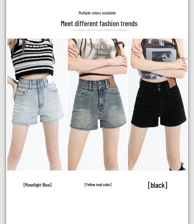 2025 Summer High Waist Black Denim A-line Shorts - Women's Versatile Wide-Leg Hot Pants