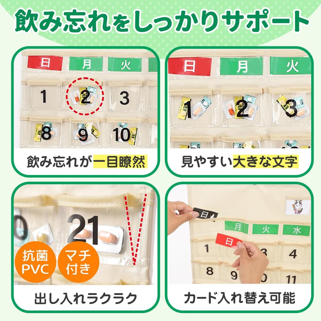 Libexy Medication Prevents Forgetful Medication Storage Case with for and Elderly Care 1-Month Calendar, Wall-Mounted, Medication, Pockets,