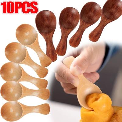 1-10 stücke Mini Holzlöffel Küche Gewürzlöffel Kaffee Zucker Teelöffel Kinder Kurzen Griff Holz Schaufeln Hause Geschirr