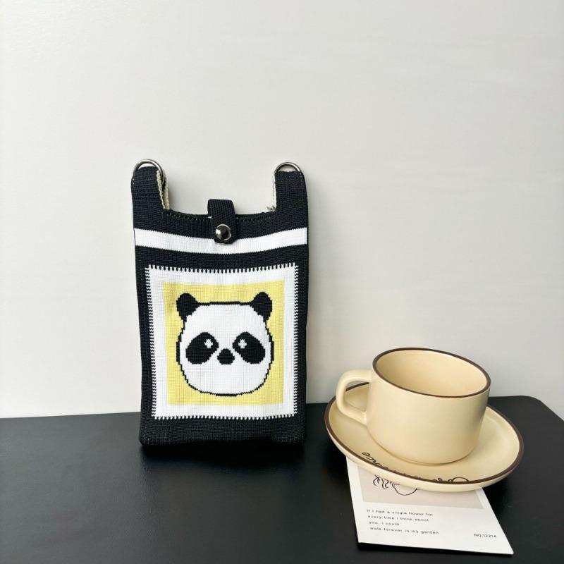 Panda Mobile Phone Bag Cute Knitted Bag High Sense Personality Versatile Dopamine Shoulder Messenger Bag Dopamine Wind