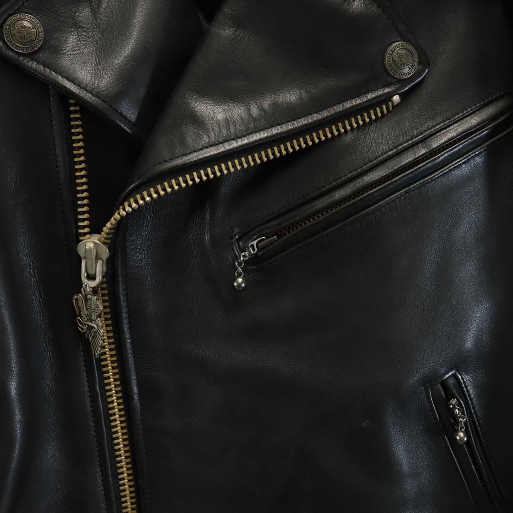 HARLEY DAVIDSON 90s Old leather Double riders jacket XXL black Big Size Men's Used