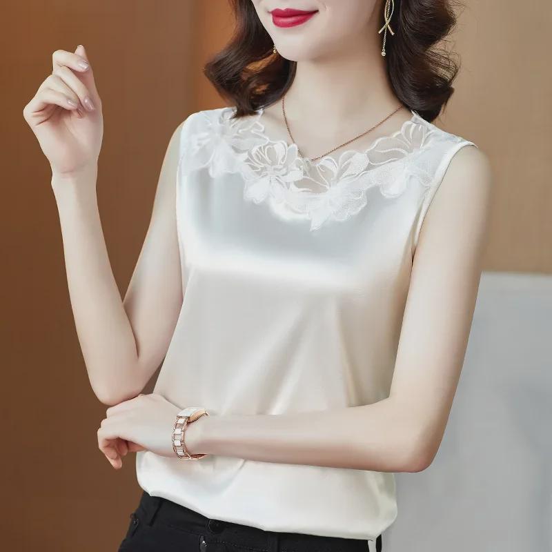 

Женская кружевная майка с V-образным вырезом, широкие плечи, без рукавов, свободный крой, большой размер, модный топ-накидка весна/лето 2021 г. XL белый