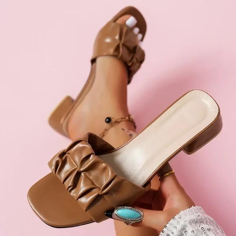 Mode Plisserade Sommar Damsandaler Trend Utomhus Platta Sandaler Dam Flipflops Casual Bekväma Tofflor Mjuk Design Skor Dam