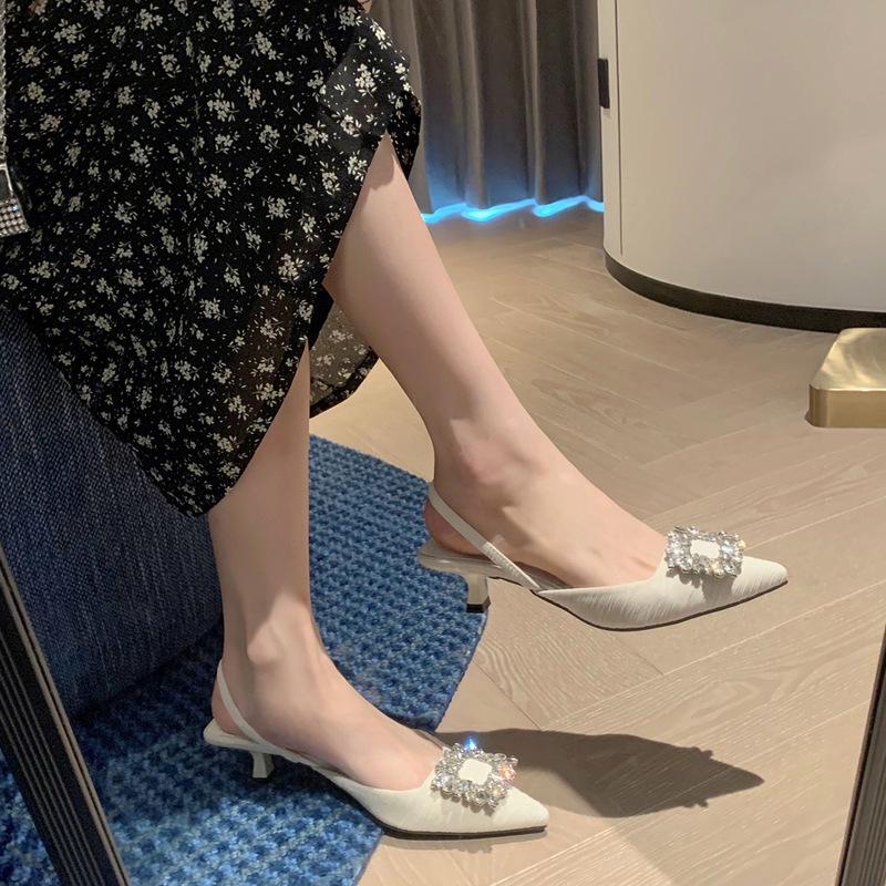 2024 Summer Wizard of Oz Rhinestone Buckle Pointed Toe Backless Heels - Women's One-Strap Closed Sandals
