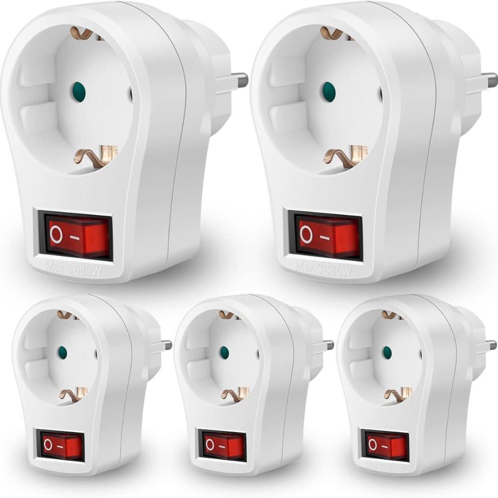 5 X European Type Conversion Socket German Standard Power Socket Converter with Switch Indicator 250 V 16 A Universal Power Adapter Socket for Travel
