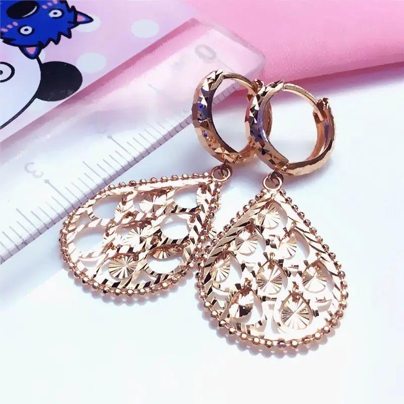 Purple Gold Water Drop-Shaped Hollow Earrings, Simple Personality, High-End Temperament, Rose Gold-Plated