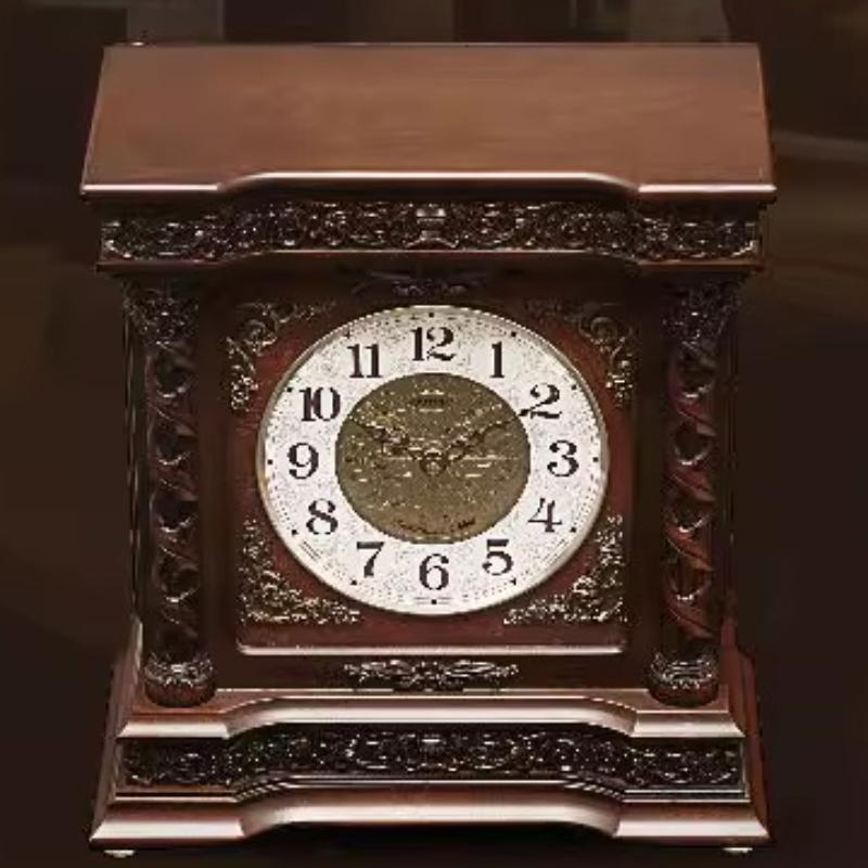 Solid Wood Table Clock Retro Silent Hourly Chime Desk Clock Aesthetics Elegant Unique Watch Living Room Tabletop Decoration