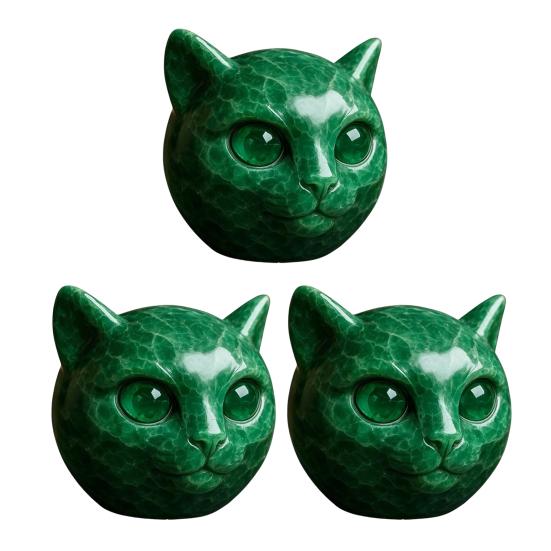 Handmade Cat Stone Imitation Crystal Cat Head Sculpture Resin Healing