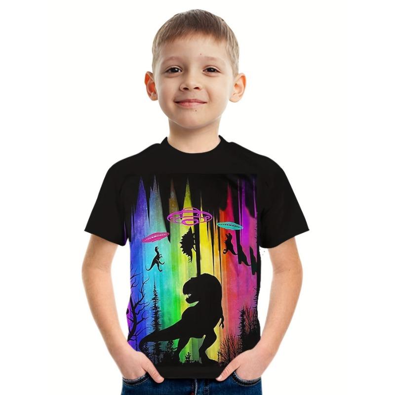 

Летний топ с круглым вырезом и 3D-принтом динозавра, модная повседневная детская футболка с коротким рукавом для мальчика 170