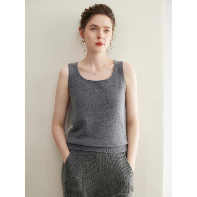 Little Goat 100% Pure Cashmere Women's Knit Vest - Baby Cashmere Warm Camisole, 12 Gauge, Plain Crew Neck