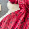 Fashion Dress for Women V Neck A-line Flounced Edge Printing Chiffon Vestidos Lace-up Folds Lining Dresses Summer