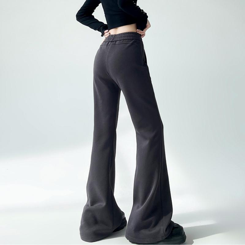 Fashion Low Waist Casual Loose Flare Pants for Women Slim Fit Straight Wide Leg Pants Women Capris Elegant Simple Drawstring Ladies Trousers 25621