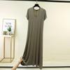 Loose V-Neck Short-Sleeve Modal Nightdress for Plus-Size Women - Spring/Summer Long Slit Skirt Style