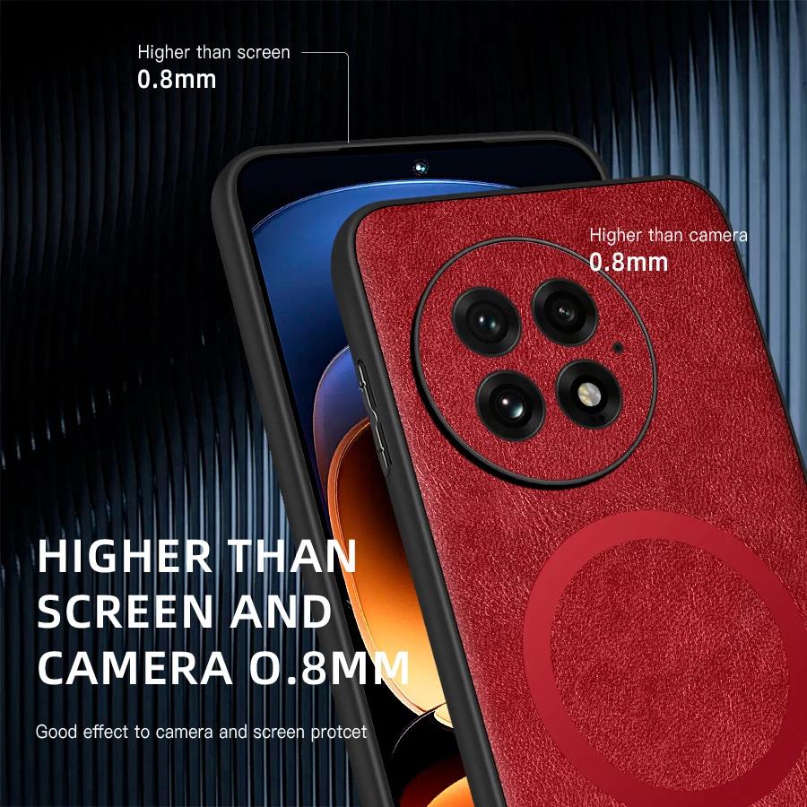 For OnePlus 11 12  13 Fine Hole PU Cow Pattern Leather Magnetic Ring Soft Edge Anti-drop Anti-fingerprint Phone Case