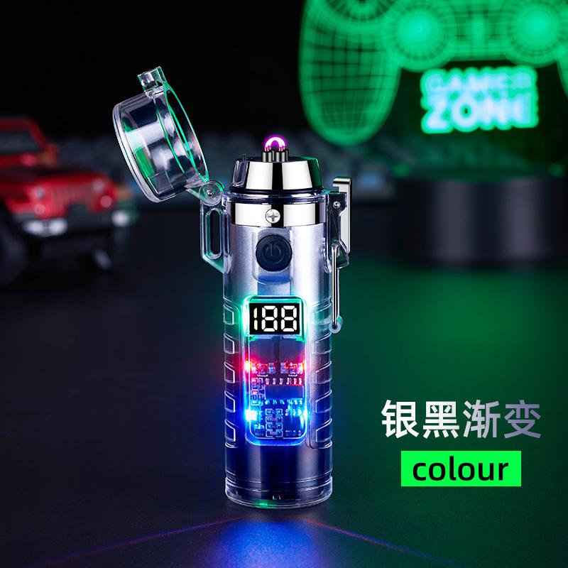 2025 New Fashionable Transparent Shell Arc Lighter Portable Type-C Charging with Flashlight Men's Luxury Cigarette Lighter Gift