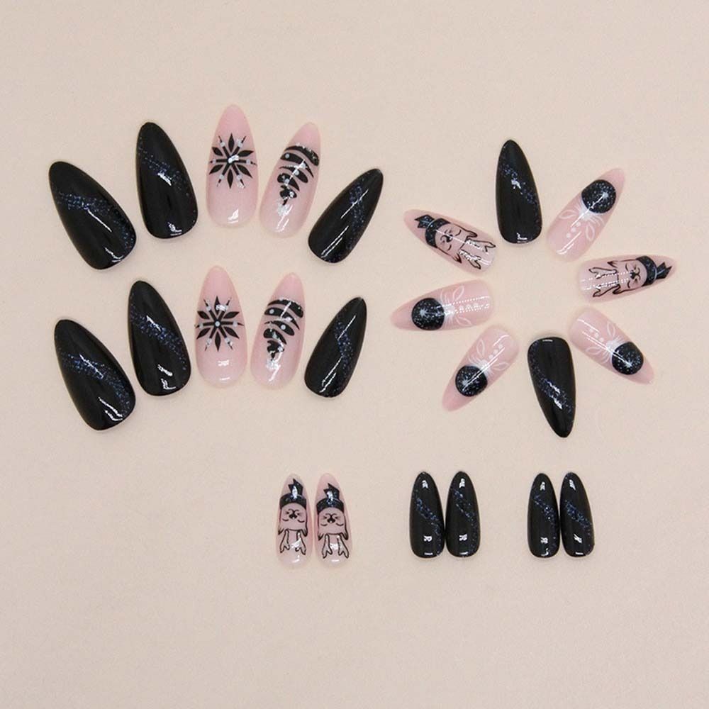 24Pcs/set Nail Accessories Christmas False Nails Full Cover Nail Art Tips Almond Shaped Christmas Fake Nails Nail Supplies
