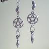 Gothic Retro Mother Earth Goddess Five-pointed Star Moon Long Pendant Dangle Earrings for Women Halloween Pagan Witch Jewelry
