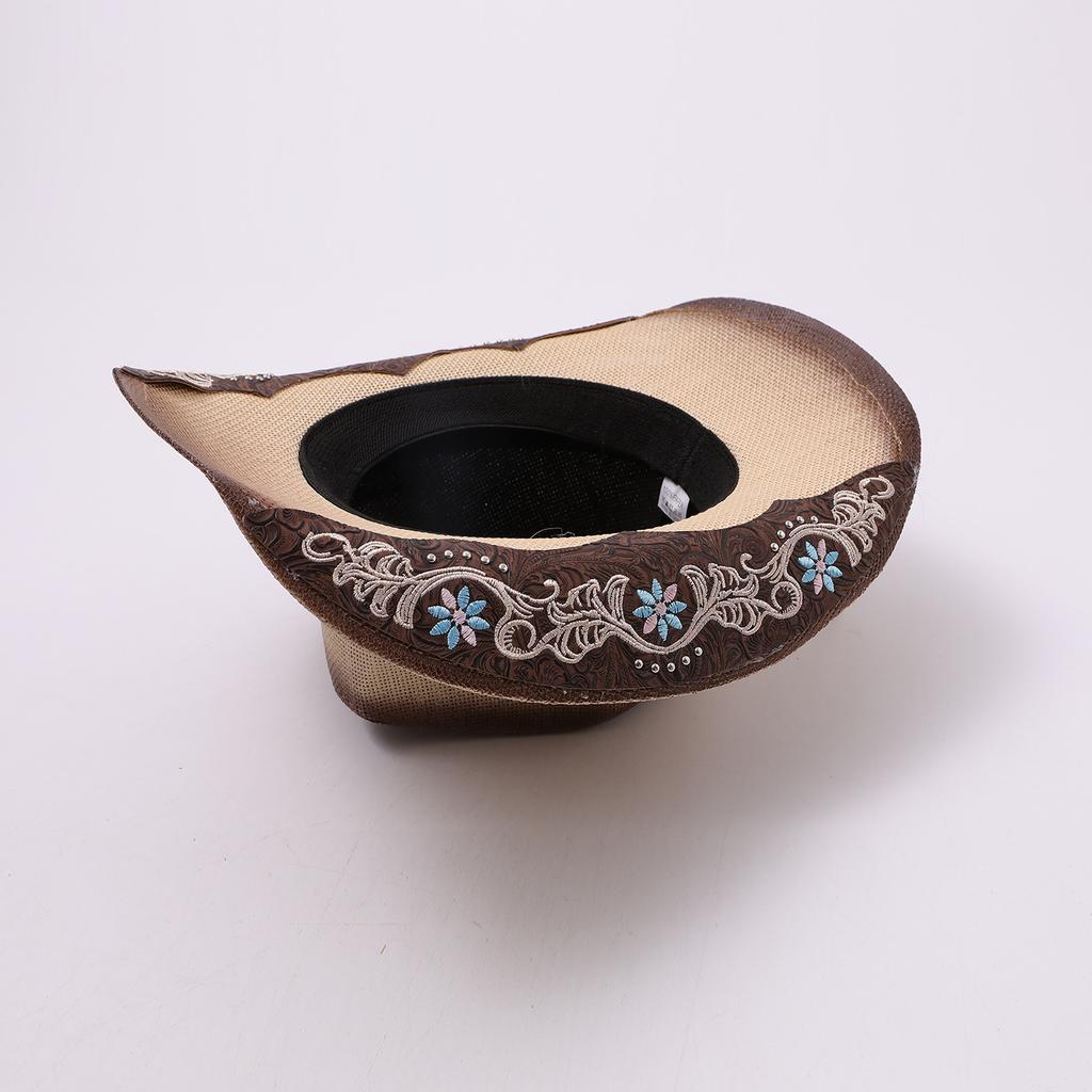 European and American Retro Style Men's Western Cowboy Hat Jazz Knight Hat Upturned Edge Decorative Belt Tourist Seaside Beach Top Hat