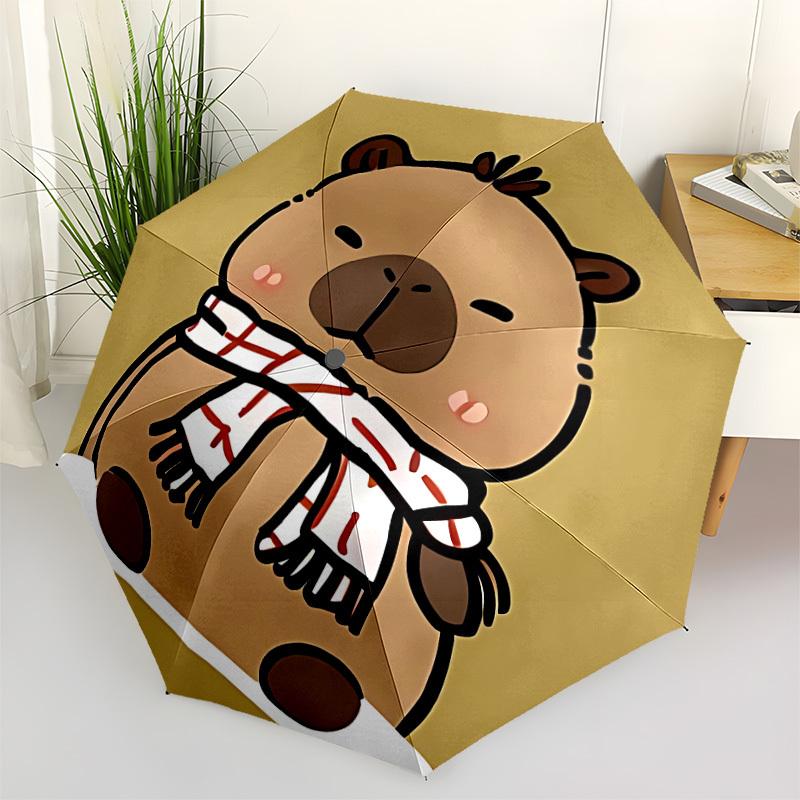 1pc Capybara Scarf Automatic Open/Close Umbrella, Compact Travel Umbrella, 8-Rib Sturdy Frame - Ideal Gift for Friends yy251118069
