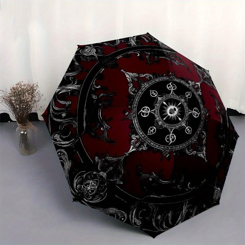 Dark Gothic Mandala Wall Art: Intricate Design for Your Space Umbrella, Cute Umbrella with Cute Design, Portable 3-Fold Compact Umbrella for Men & Wom