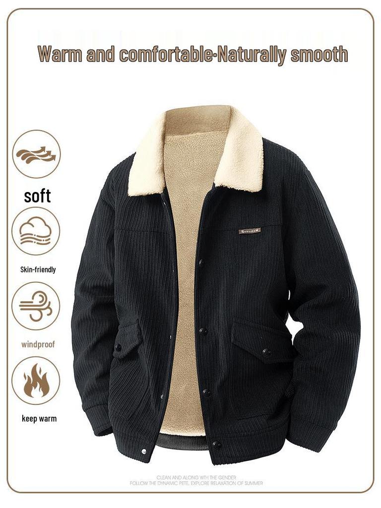 Herren Winter Cordjackett, Samt gefüttert, Reverskragen, Trendiger lockerer Schnitt, Lässiges vielseitiges Design