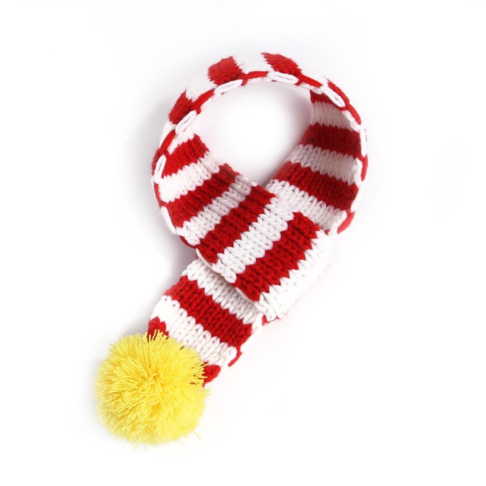 Knitted Knitted Dog Scarf Pompom Ball Dog Santa Scarves Cute Striped Pet Scarf Cats