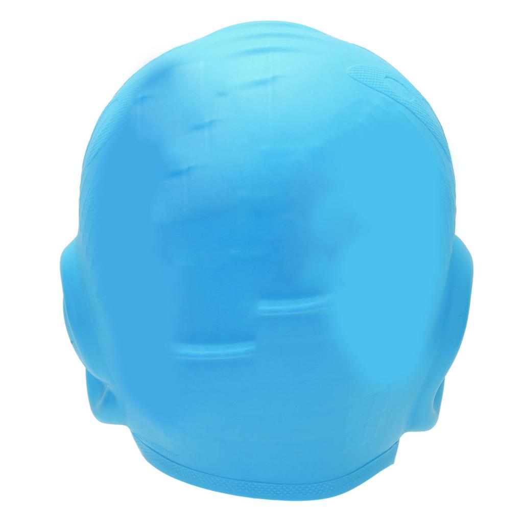 Waterproof Silicone Swimming Cap with Ear Protection 3D Strong Elasticity Long Hair Swimming Hat for AdultsLight Blue