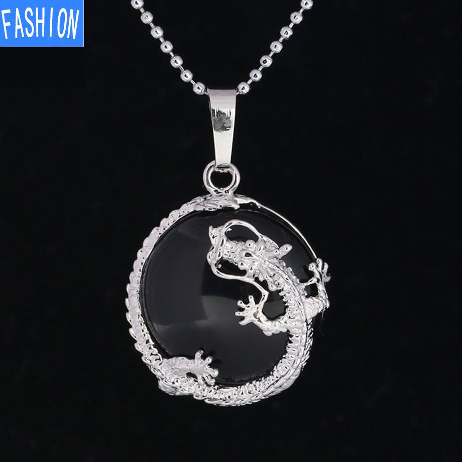 

Любители животных кулон зодиака ожерелье натуральный кристалл камень китайский дракон короткое ожерелье смешанные цвета black onyx