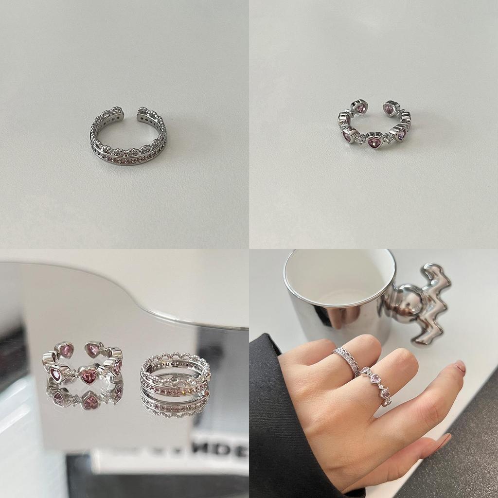 Geometric Pink Trendy Heart Adjustable Ring For Women Fashionable Distinctive Accessory Copper