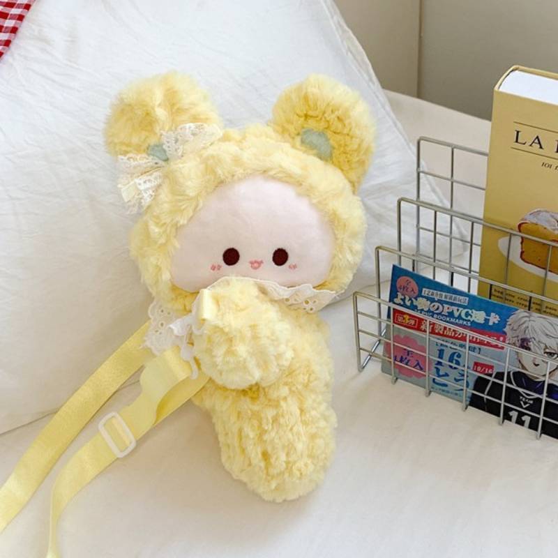 Cute Plush Animal Keychain Bag With Cotton Lining For Casual Outings