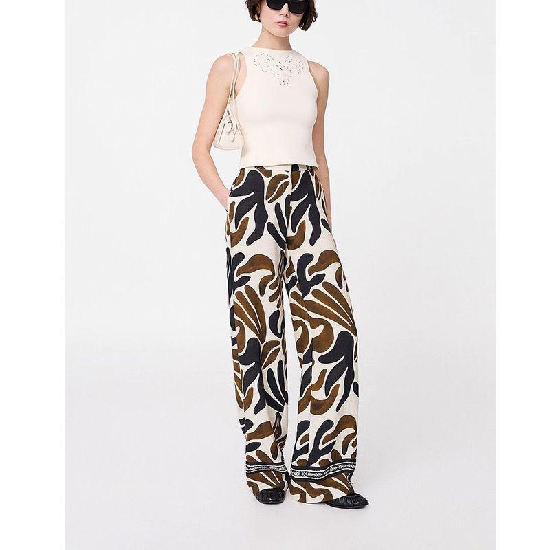 Summer New Arrival Women's Mid-Waist Vacation Travel Retro Print Casual Long Wide-Leg Pants 87027176