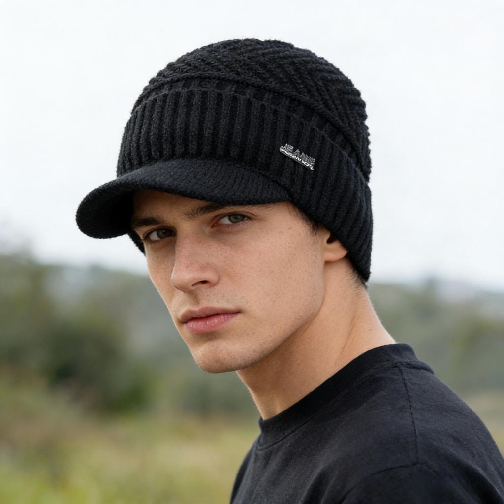 Hot Sale Unisex Warm Winter Hats Plush Fur Lined Warm Cap With Brim Outdoor Knitted Hats For Men & Women