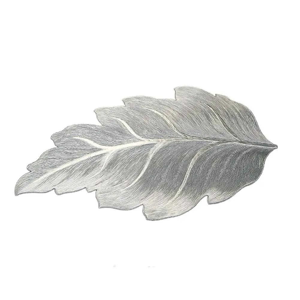 

1pc Leaf Shaped Placemat PVC Hot Stamping Process High-end Luxury Table Mat Coffee Feel Washable Light Restaurant Dinning D J8Z8