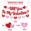 Will You Be My Valentine Banner Valentine Glitter Heart Garland Happy Valentine’s Day Party Decoration Glitter Red and Pink Be My Valentine