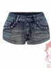 Pantaloncini di Jeans Estivi Ricamati con Strass Stile Retrò