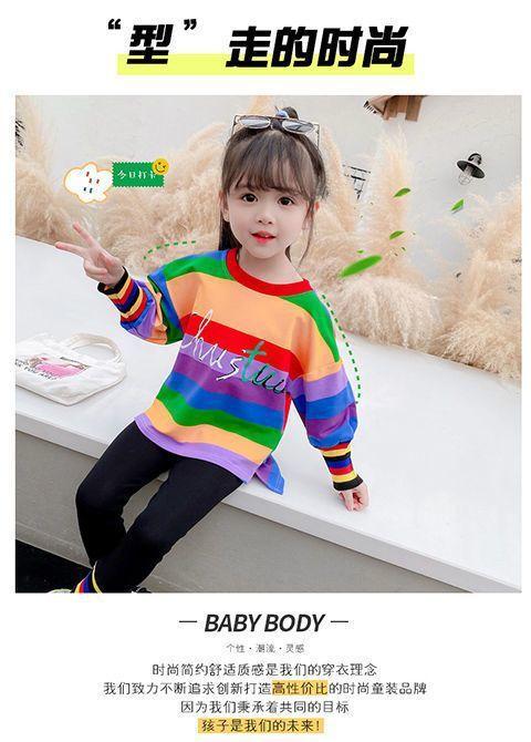 Girls Spring Autumn Rainbow 2 Piece Set Fashionable Casual Outfit For Little Kids Trendy Clothing
