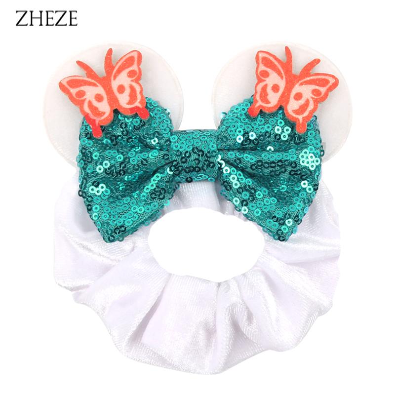 New Disney Mouse Ears Scrunchies Hairband Girl Ponytail Holder For Women Sequins Bows Headband  Women Trip DIY Accessories
