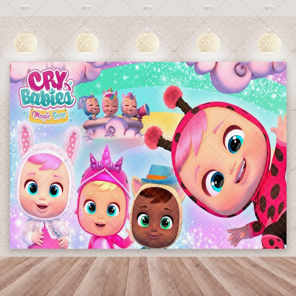 Cartoon Cute Cry Babiesed Birthday Party Decorations Lovely Blind Box Doll Backdrop Baby Shower Supplies Child Room Wall Hanging