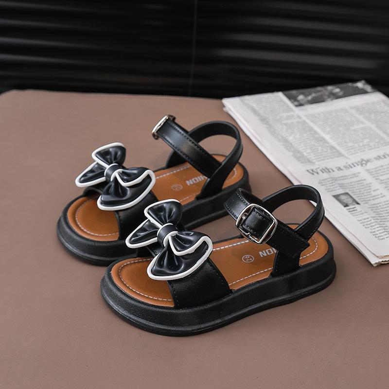 Children's Fashionable Sandals For Summer, Girls' Bow-shaped Princess Sandals. Student Outerwear With Velcro Sandals