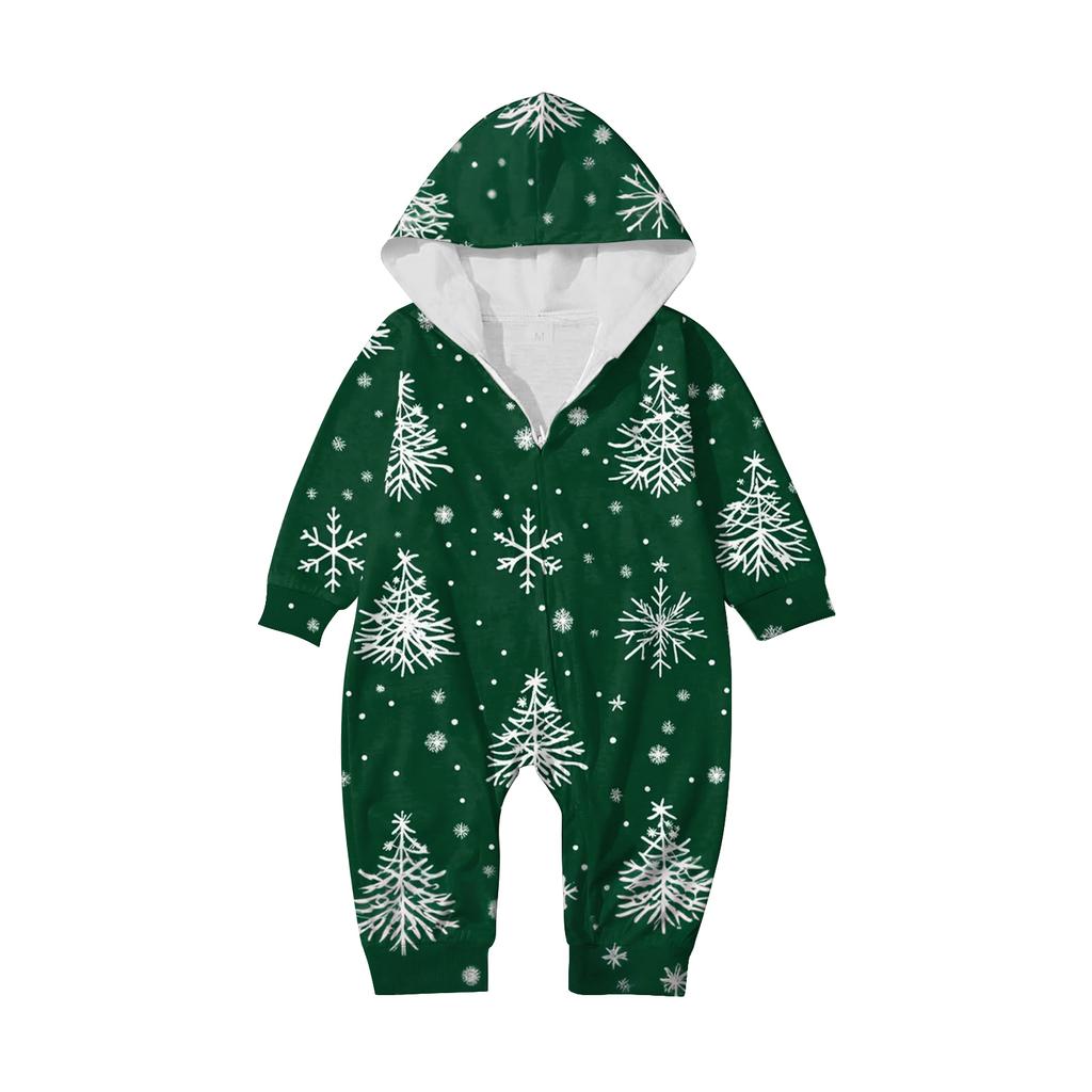 Christmas Print Family Matching Hooded Long Sleeved Zippered Jumpsuit Set