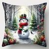 4pcs Modern Christmas Pillow Cover Set, Double-Sided Print with Snowman, Santa, Green Christmas Tree And Holiday Ornaments, Zipper Closure, Machine Wa