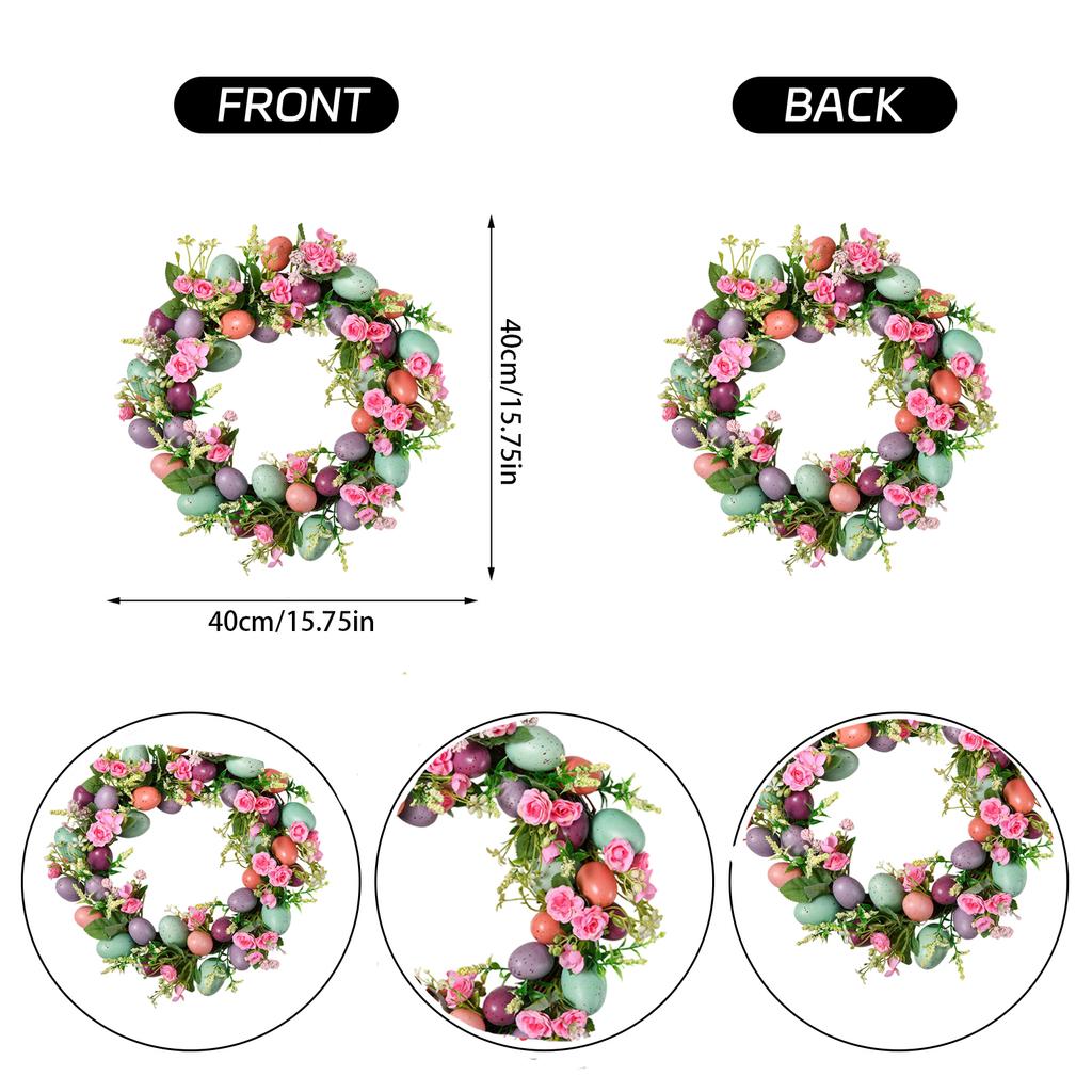 40*40cm Easter Egg Wreath, Artificial Flower Wreath, Spring Wisteria Wreath, Home Doorway Decoration