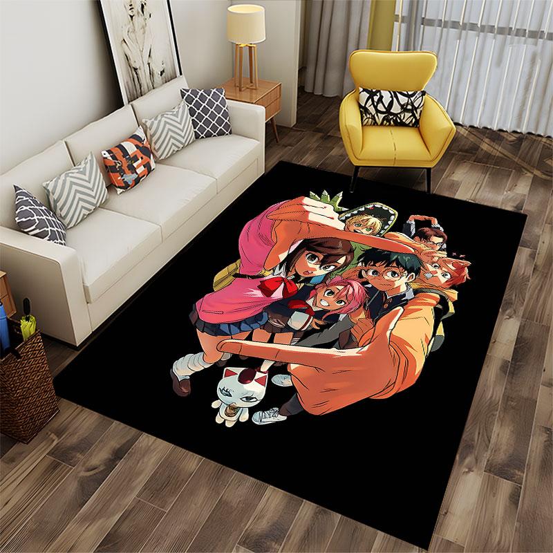 Anime Group Art on Black suitable as a non-slip mat for the living room or bedroom sofa