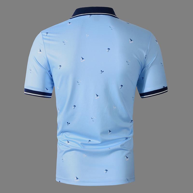 Shanggu Men's American Style Color Block Lapel Short Sleeve Printed Polo Shirt