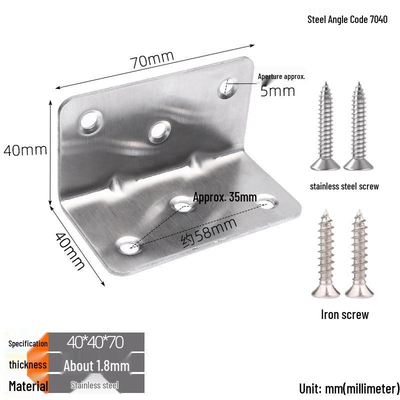 Thickened Stainless Steel 90° L-Shaped Bracket for Furniture and Shelves