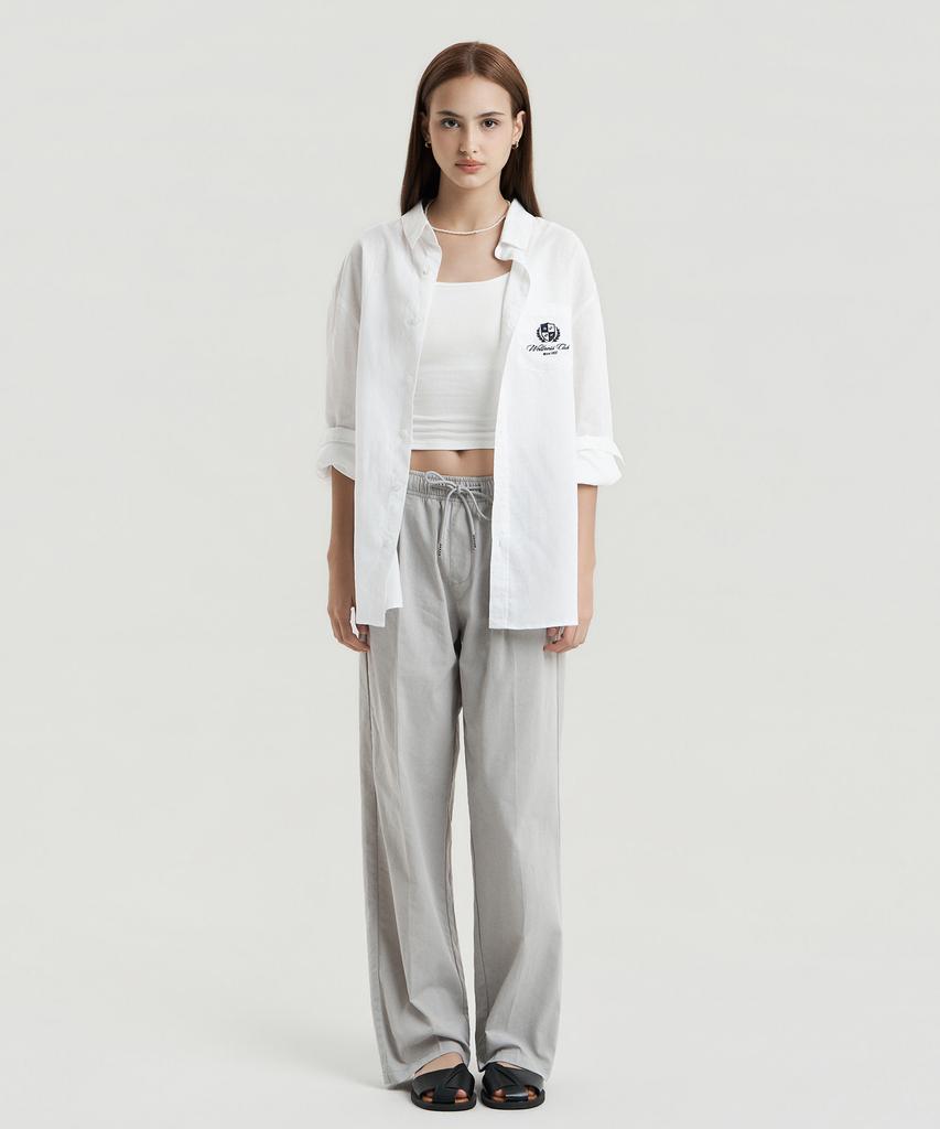 Delma W Linen Touch Semi-Wide Elastic Waist Pants - Sand