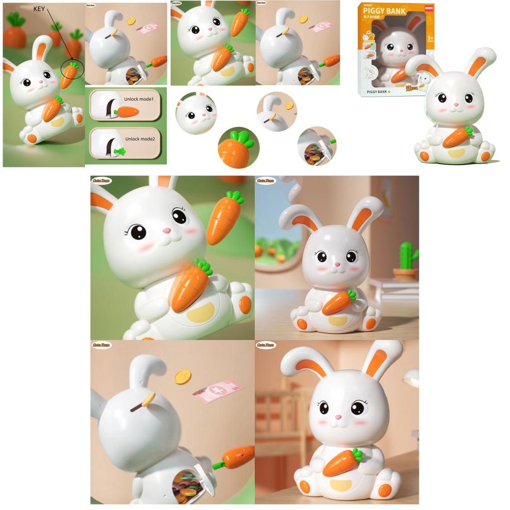 Cute Bunny Coin Bank Large Capacity Cartoon Creative Anti-fall Plastic Savings Jar Gift For Boys And Girls