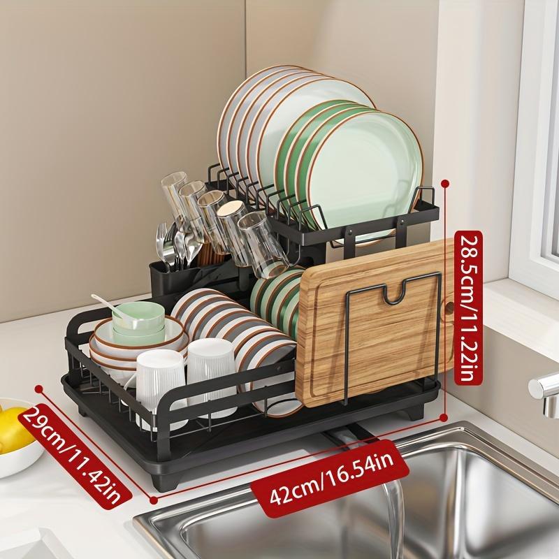 Kitchen Dish Drying Rack, Metal 2-layer Sink Top Dish Rack, Space-saving Cutlery and Baking Utensils, Organizational Rack with Chopstick Storage
